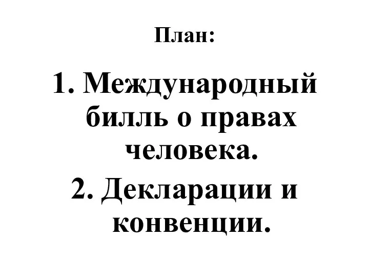 План: 1. Международный билль о правах человека. 2. Декларации и конвенции.