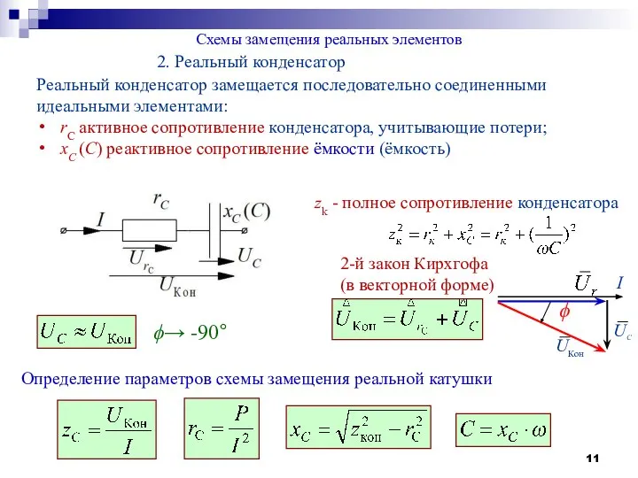 Схемы замещения реальных элементов 2. Реальный конденсатор Реальный конденсатор замещается последовательно соединенными