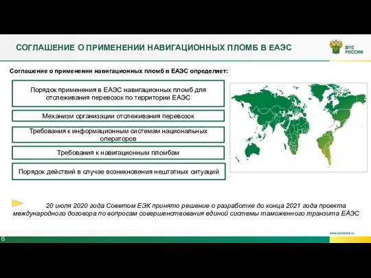 СОГЛАШЕНИЕ О ПРИМЕНЕНИИ НАВИГАЦИОННЫХ ПЛОМБ В ЕАЭС Порядок применения в ЕАЭС навигационных