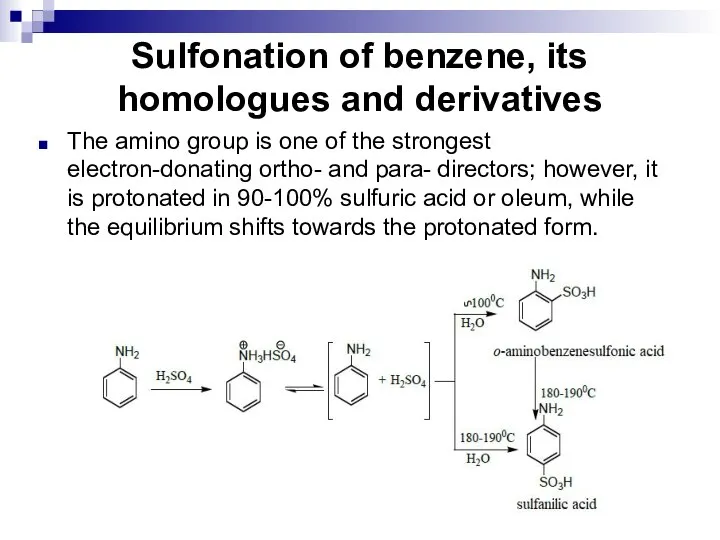 Sulfonation of benzene, its homologues and derivatives The amino group is one