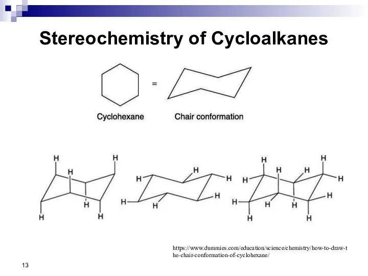 Stereochemistry of Cycloalkanes https://www.dummies.com/education/science/chemistry/how-to-draw-the-chair-conformation-of-cyclohexane/