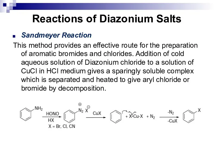 Reactions of Diazonium Salts Sandmeyer Reaction This method provides an effective route