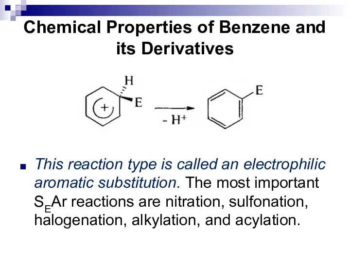 Chemical Properties of Benzene and its Derivatives This reaction type is called