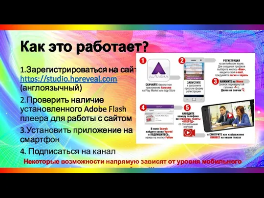 Как это работает? 1.Зарегистрироваться на сайте https://studio.hpreveal.com (англоязычный) 2.Проверить наличие установленного Adobe