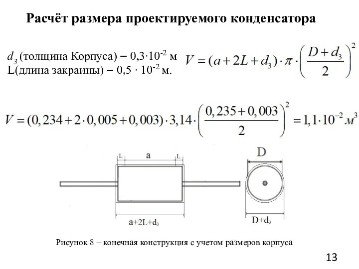 Расчёт размера проектируемого конденсатора Рисунок 8 – конечная конструкция с учетом размеров