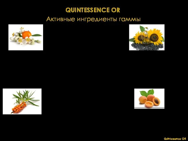 Quintessence OR Активные ингредиенты гаммы QUINTESSENCE OR Масло подсолнечника Богато витамином Е
