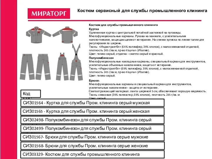 Костюм сервисный для службы промышленного клининга Костюм для службы промышленного клининга Куртка