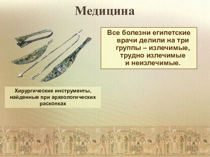 Все болезни египетские врачи делили на три группы – излечимые, трудно излечимые