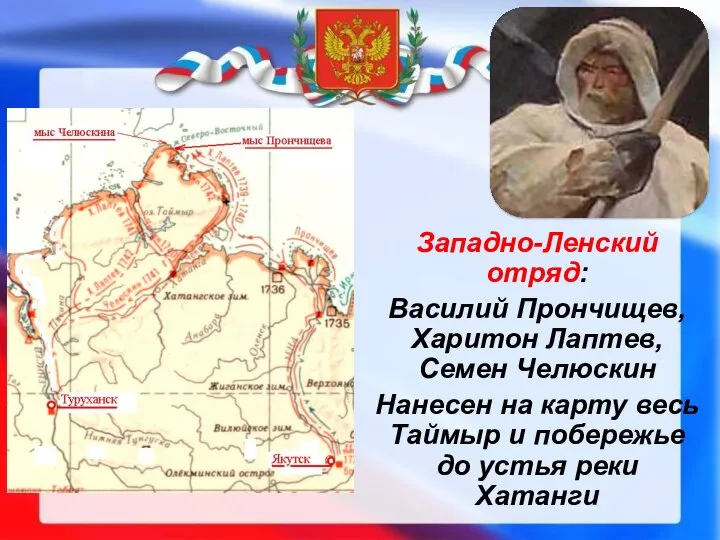 Западно-Ленский отряд: Василий Прончищев, Харитон Лаптев, Семен Челюскин Нанесен на карту весь