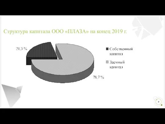 Структура капитала ООО «ПЛАЗА» на конец 2019 г.