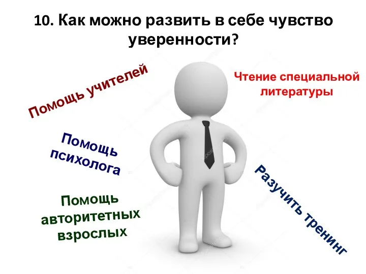 10. Как можно развить в себе чувство уверенности? Помощь учителей Помощь психолога