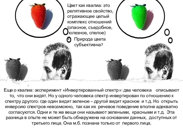 Еще о квалиа: эксперимент «Инвертированный спектр»: два человека описывают то, что они