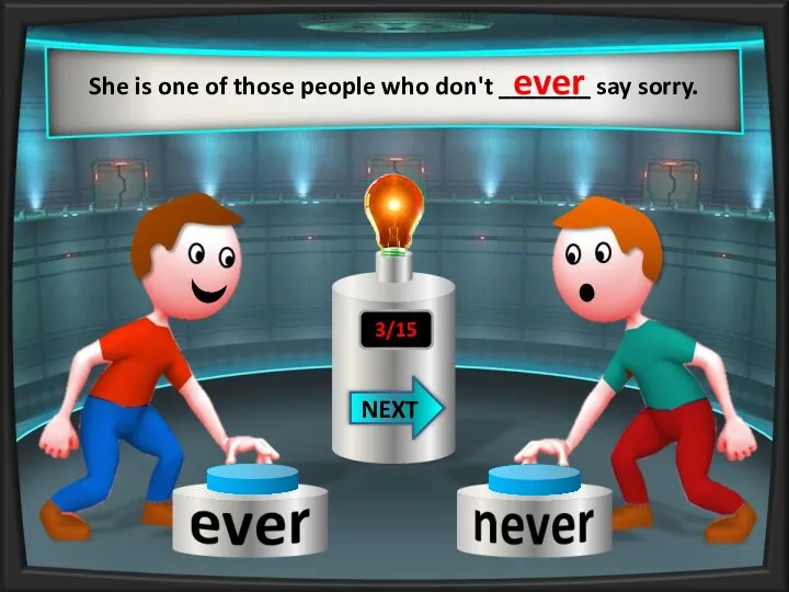 She is one of those people who don't _______ say sorry. ever NEXT 3/15