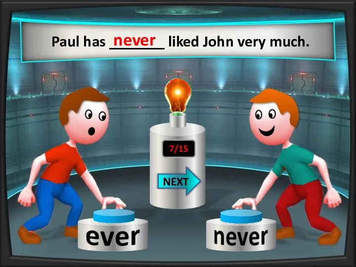 Paul has _______ liked John very much. never NEXT 7/15