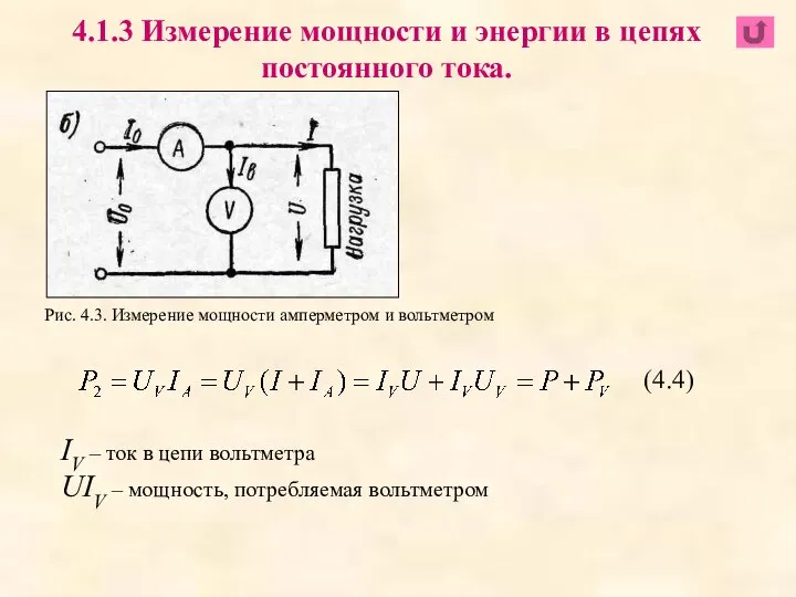 IV – ток в цепи вольтметра UIV – мощность, потребляемая вольтметром Рис.