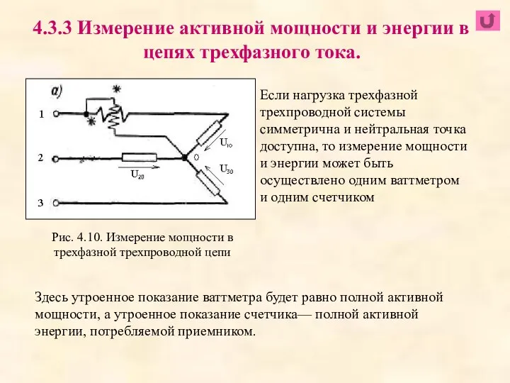 Рис. 4.10. Измерение мощности в трехфазной трехпроводной цепи 4.3.3 Измерение активной мощности