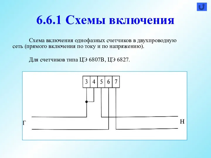 6.6.1 Схемы включения Схема включения однофазных счетчиков в двухпроводную сеть (прямого включения