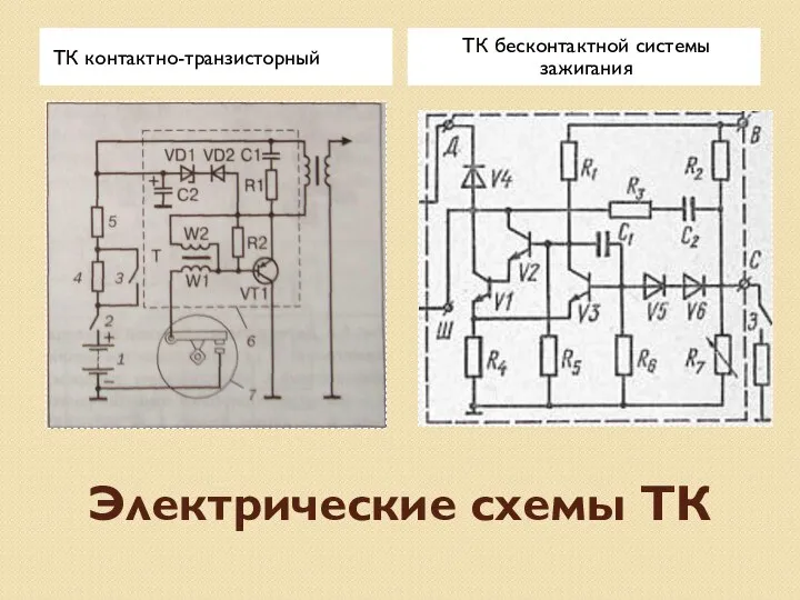 Электрические схемы ТК ТК контактно-транзисторный ТК бесконтактной системы зажигания