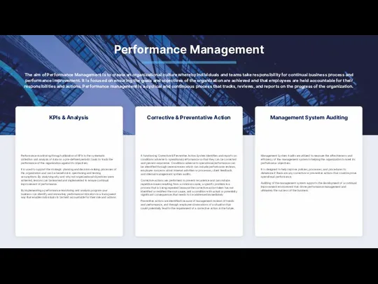 Performance Management Performance monitoring through utilization of KPIs is the systematic collection