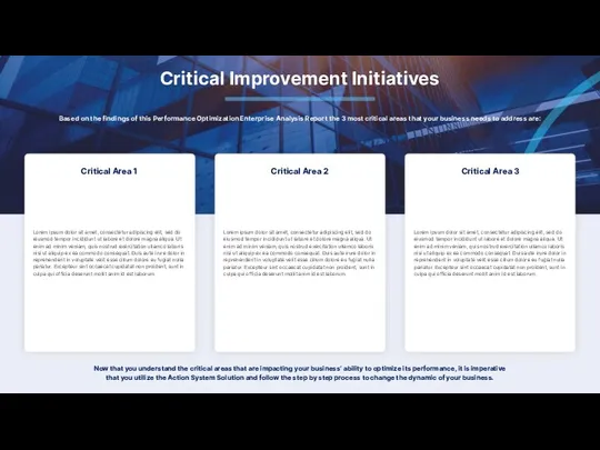 Critical Improvement Initiatives Now that you understand the critical areas that are