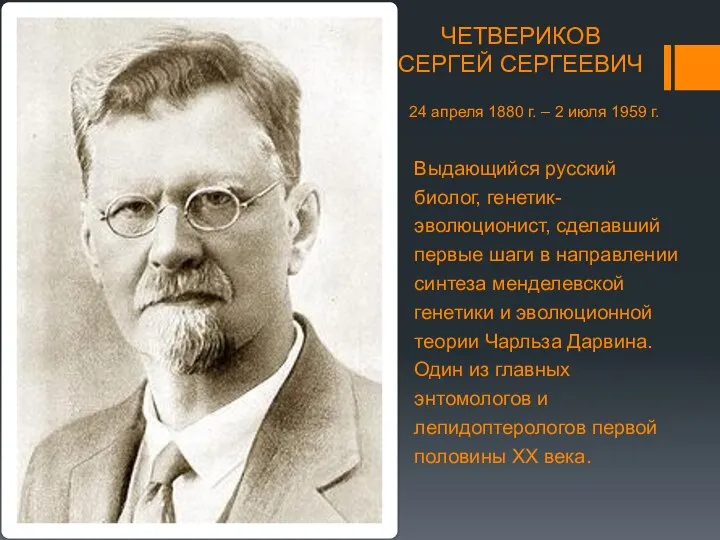 ЧЕТВЕРИКОВ СЕРГЕЙ СЕРГЕЕВИЧ 24 апреля 1880 г. – 2 июля 1959 г.