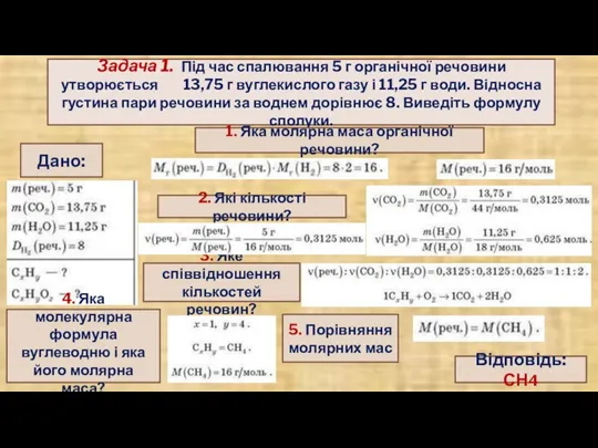 Задача 1. Під час спалювання 5 г органічної речовини утворюється 13,75 г