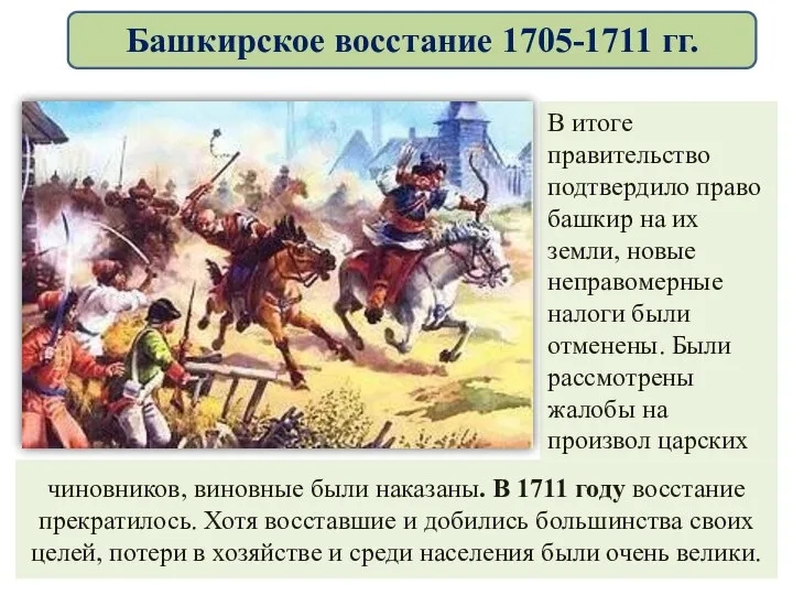 В итоге правительство подтвердило право башкир на их земли, новые неправомерные налоги