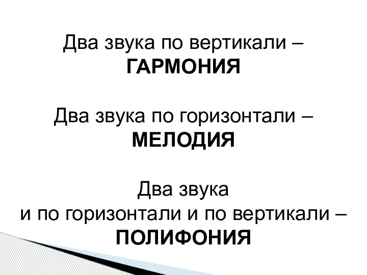 Два звука по вертикали – ГАРМОНИЯ Два звука по горизонтали – МЕЛОДИЯ