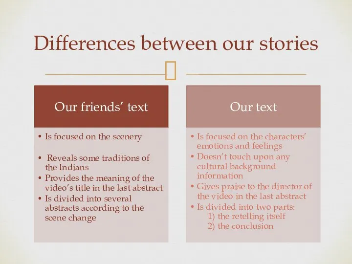 Differences between our stories
