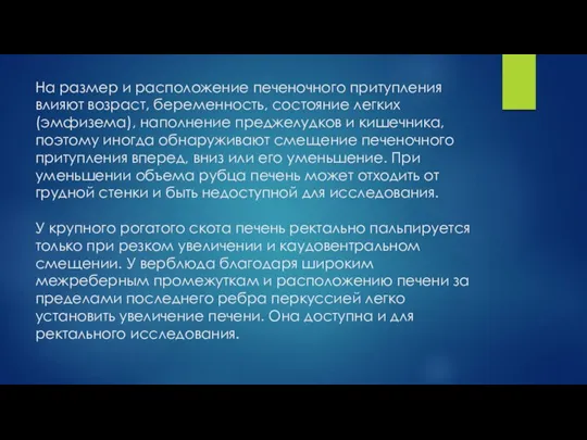 На размер и расположение печеночного притупления влияют возраст, беременность, состояние легких (эмфизема),