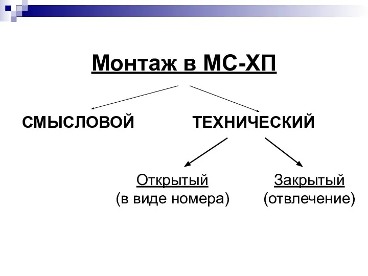 Монтаж в МС-ХП СМЫСЛОВОЙ ТЕХНИЧЕСКИЙ Открытый (в виде номера) Закрытый (отвлечение)