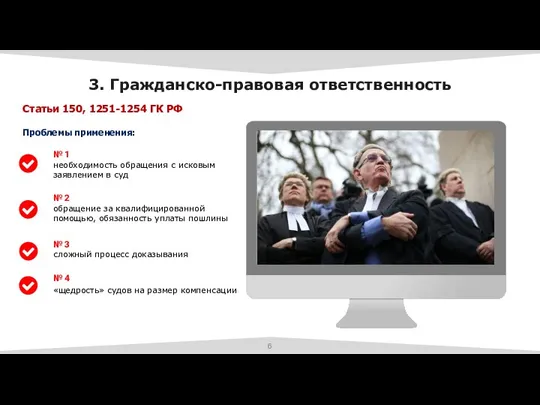 3. Гражданско-правовая ответственность Статьи 150, 1251-1254 ГК РФ Проблемы применения: