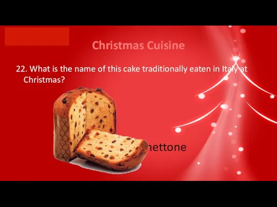 Christmas Cuisine 22. What is the name of this cake traditionally eaten
