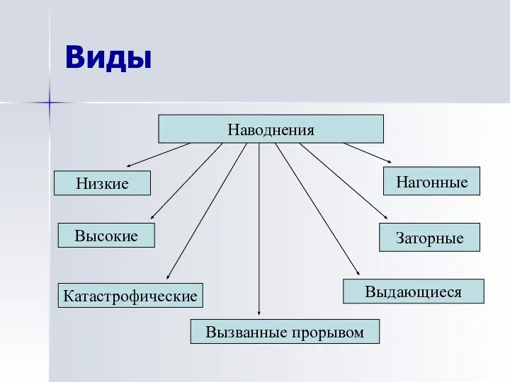 Виды Низкие Высокие Выдающиеся Катастрофические Наводнения Заторные Нагонные Вызванные прорывом