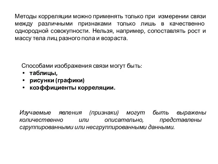 Способами изображения связи могут быть: таблицы, рисунки (графики) коэффициенты корреляции. Методы корреляции