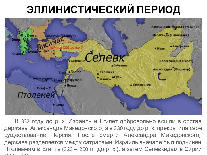 ЭЛЛИНИСТИЧЕСКИЙ ПЕРИОД В 332 году до р. х. Израиль и Египет добровольно