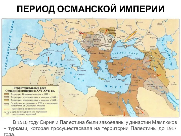 ПЕРИОД ОСМАНСКОЙ ИМПЕРИИ В 1516 году Сирия и Палестина были завоёваны у