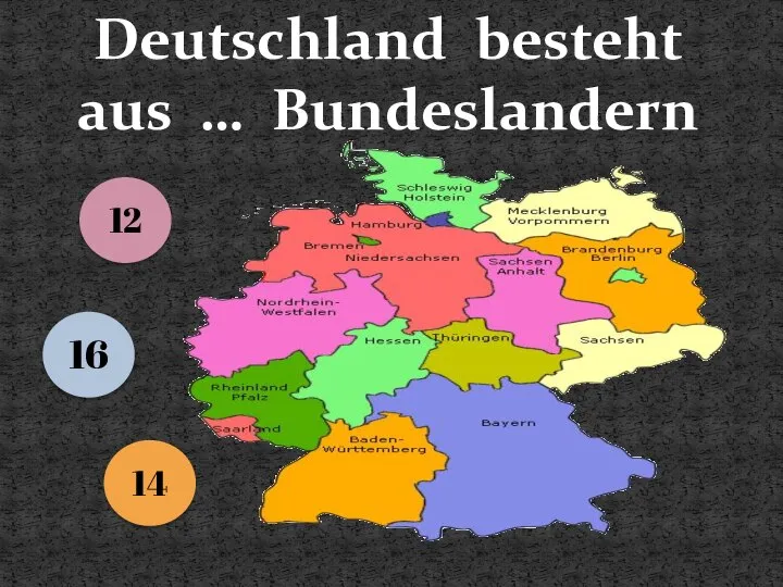 Deutschland besteht aus … Bundeslandern 12 16 14