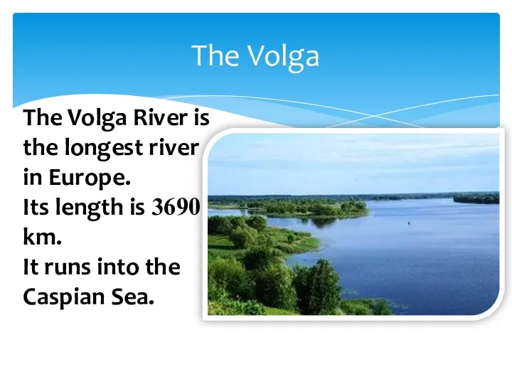The Volga The Volga River is the longest river in Europe. Its