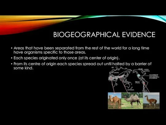 BIOGEOGRAPHICAL EVIDENCE Areas that have been separated from the rest of the