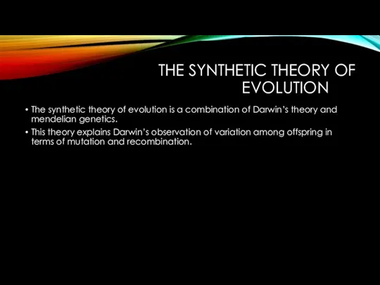 THE SYNTHETIC THEORY OF EVOLUTION The synthetic theory of evolution is a