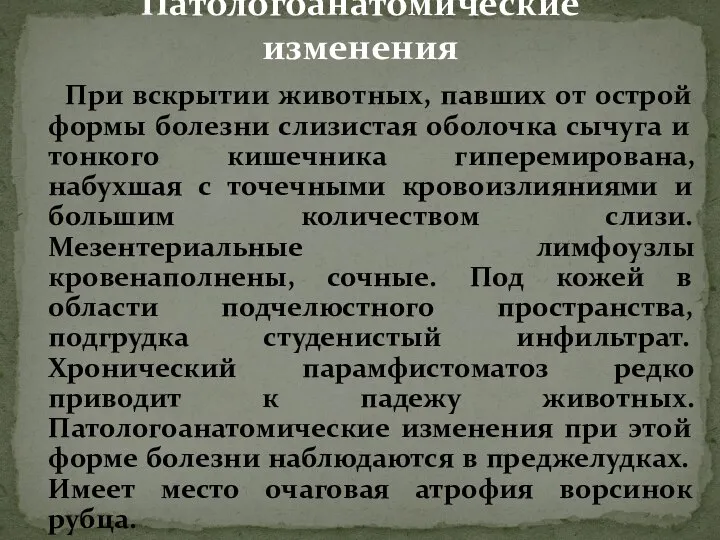 При вскрытии животных, павших от острой формы болезни слизистая оболочка сычуга и