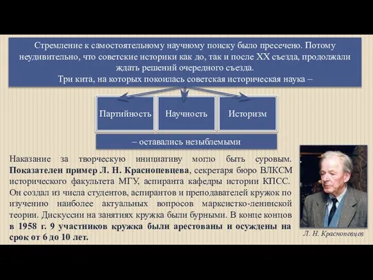 Стремление к самостоятельному научному поиску было пресечено. Потому неудивительно, что советские историки