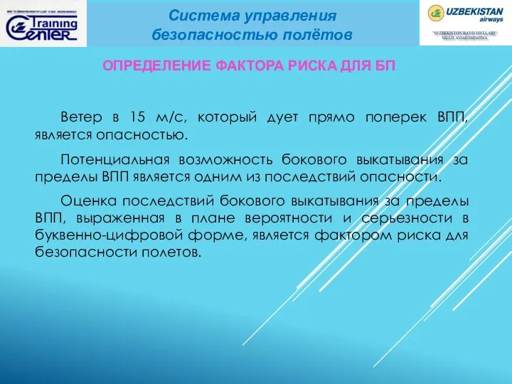 Ветер в 15 м/с, который дует прямо поперек ВПП, является опасностью. Потенциальная