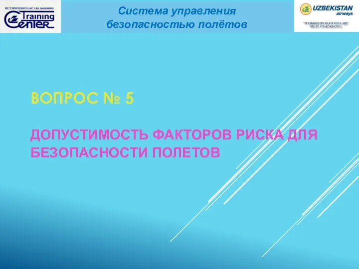 ВОПРОС № 5 ДОПУСТИМОСТЬ ФАКТОРОВ РИСКА ДЛЯ БЕЗОПАСНОСТИ ПОЛЕТОВ Система управления безопасностью полётов