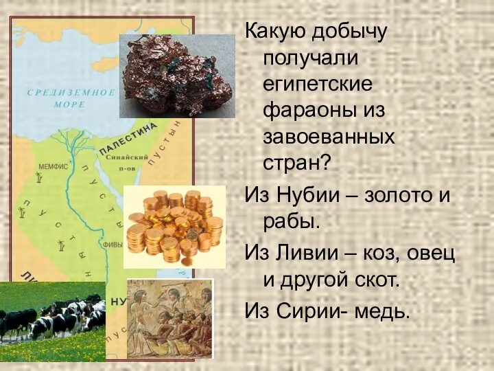 Какую добычу получали египетские фараоны из завоеванных стран? Из Нубии – золото