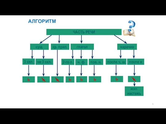 АЛГОРИТМ ЧАСТЬ РЕЧИ кр. прил. глагол сущ. наречие 3 скл. не 3