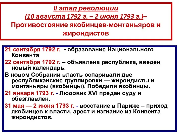 21 сентября 1792 г. - образование Национального Конвента 22 сентября 1792 г.