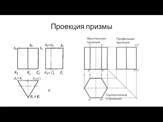 Проекция призмы Горизонтальная проекция Профильная проекция Фронтальная проекция