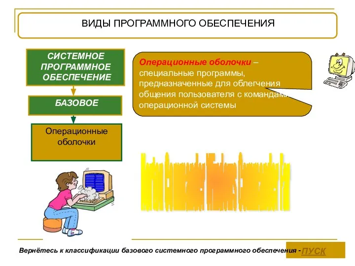 СИСТЕМНОЕ ПРОГРАММНОЕ ОБЕСПЕЧЕНИЕ БАЗОВОЕ Операционные оболочки Norton Commander Windows Commander Far